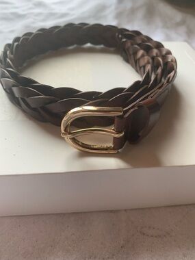 H&M Brown Braided Belt with Gold Buckle size 36” excellent